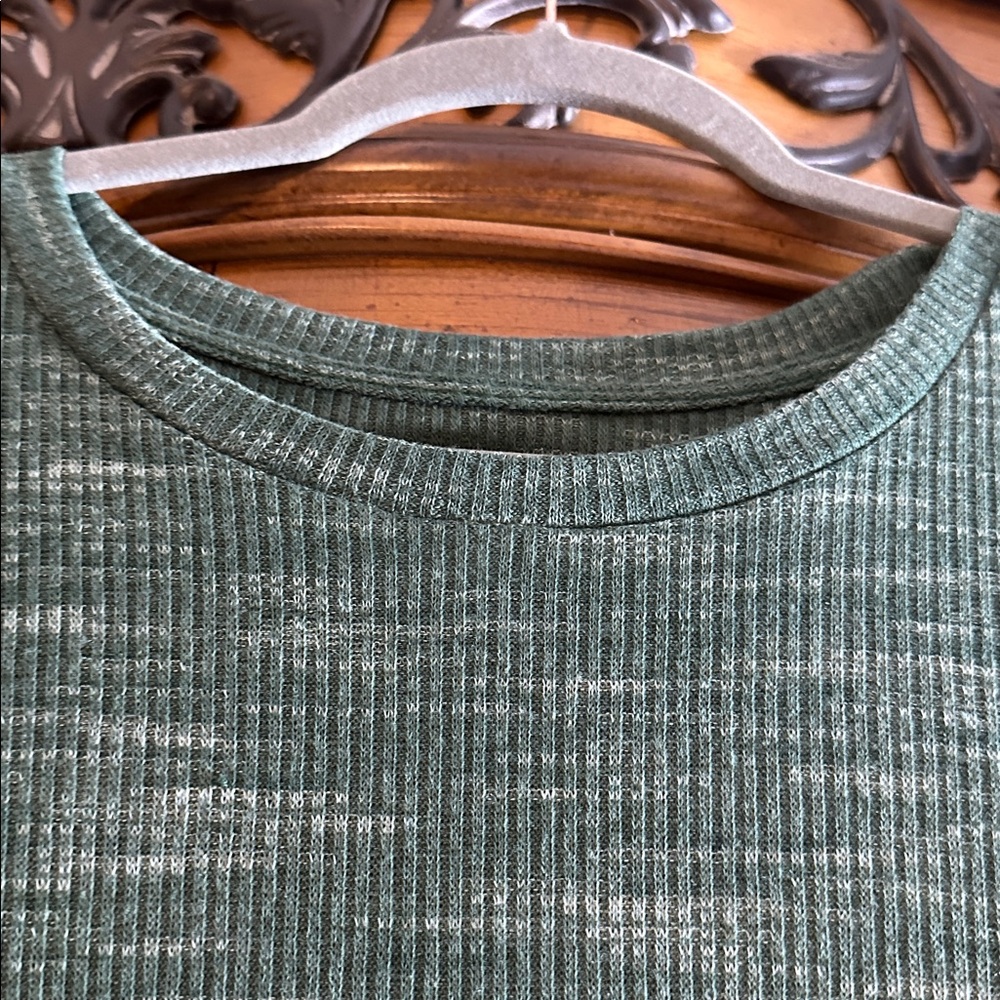 New Midi Green Heathered Bodycon Knit Runched Stretchy Long Sleeve Dress Large - Picture 8 of 10